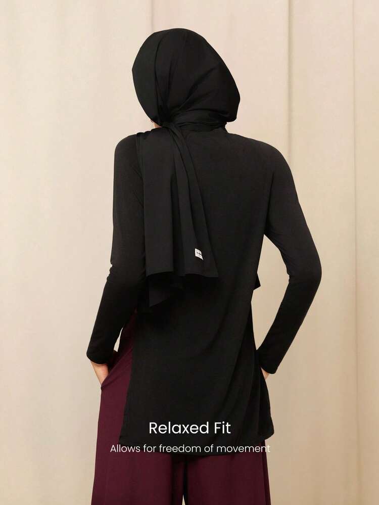 GLOWMODE X Reem Modest TENCEL™ Modal City Sweetheart Silky-Smooth Lightweight Sweat-Wicking Side-Split Hem Mid-Length Long-Sleeve Crewneck Daily Casual Wear