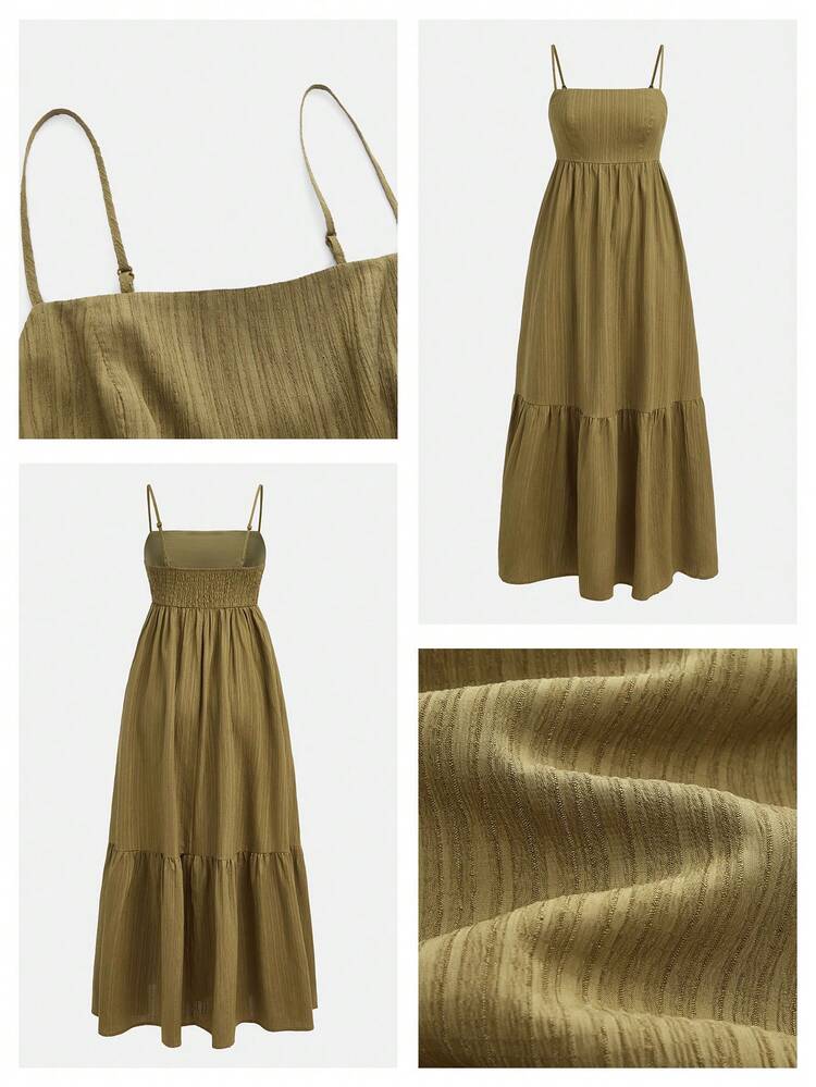 SHEIN Maija Women's Solid Color Ruffle Hem Spaghetti Strap Dress, Vacation