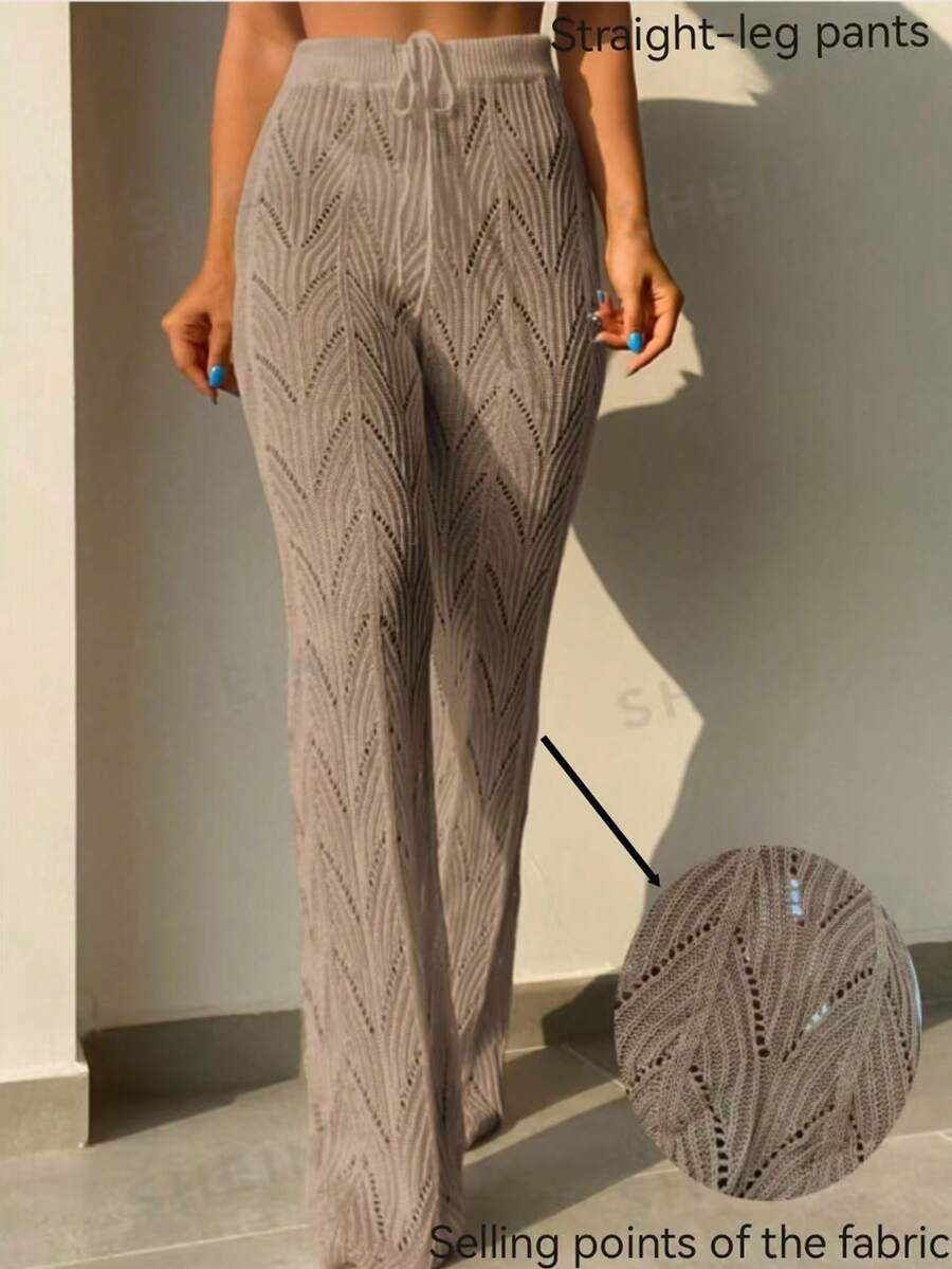 SHEIN Swim 素色鏤空針織罩衫長褲