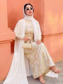 Elenzga 2025 Spring/Summer High-End Minimalist Blue Bandeau White Shawl Collar Dress - Yellow - View 5