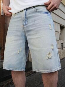 LEOGASHI LEOGASHI Men's Faded Light Blue Washed Loose Fit Vintage Casual Denim Shorts Jorts Going Out Hang Out Commute College Street - Light Wash - View 6