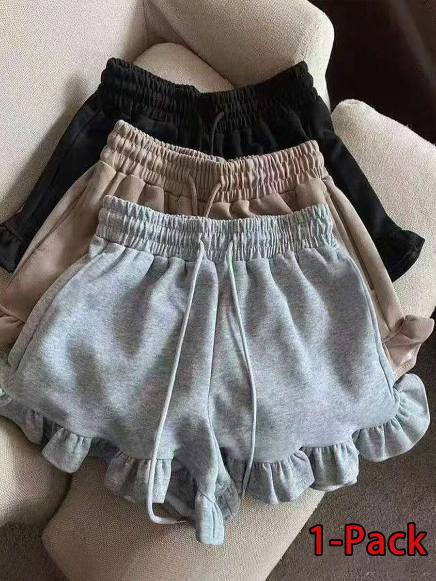 Resyla Plus Size Solid Color Casual Drawstring Shorts - Grey - View 1