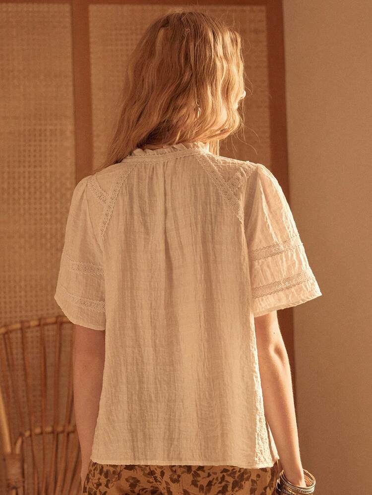 MOTF STUDIO WOMEN'S LYOCELL CONTRAST TAPE FRILL TRIM BLOUSE
