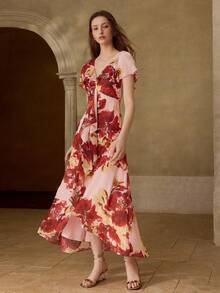 MOTF PREMIUM WOMEN'S SHEER PRINTED DRESS, SPRING/SUMMER - Pink - View 5