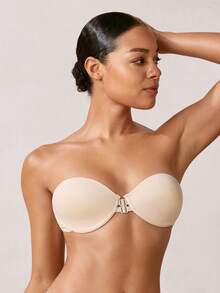 Veilyse Push Up Bras For Women Front Closure Strapless Underwire Bra Heart Pattern Cup Backless Underwear Summer Lingerie Set Suitable For Dresses - Beige - View 4