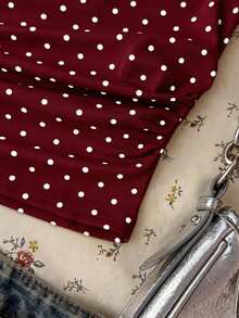 Attitoon 女士不对称褶皱短款上衣 - 酒紅色 - 查看 4