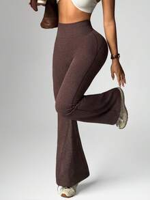 Dewbera Dewbera 1pc Coffee Brown Seamless Sports Leggings, Soft & Comfortable Fit, Suitable For Workout, Running, Casual, Yoga - Coffee Brown - View 1