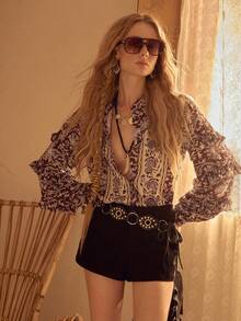 MOTF STUDIO 女士印花开襟荷叶边系腰衬衫 - 彩色 - 查看 3