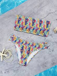 Swim Mod 2026春夏女士露背碎花吊带性感比基尼套装，随机花朵图案侧高衩泳装 Zestiva 泳装 斑马纹比基尼套装 Zebra Larsson 演唱会服装 Zoo 服装 女士 Coachella 假日 - 彩色 - 查看 2