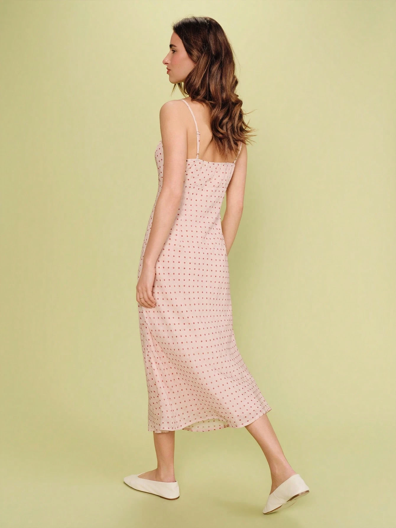 Pink Polka Dot Midi Dress With Front Keyhole And Gathered Bust Detail Spring Summer Casual Holiday Dress French Style Vacation Dress Polkadot Dress