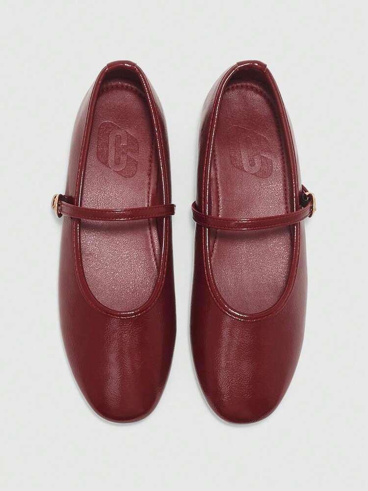 CUCCOO BIZCHIC Retro Burgundy Mary Jane Shoes, Soft Leather Low Vamp With Women's Shoes