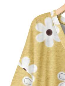 EMERY ROSE Tricou casual cu imprimeu floral și decolteu în V, mărime plus - Multicolor - Vizualizare 5