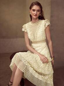 MOTF PREMIUM LACE PATCHWORK CINCHED WAIST A-LINE WOMEN'S DRESS - Apricot - View 6