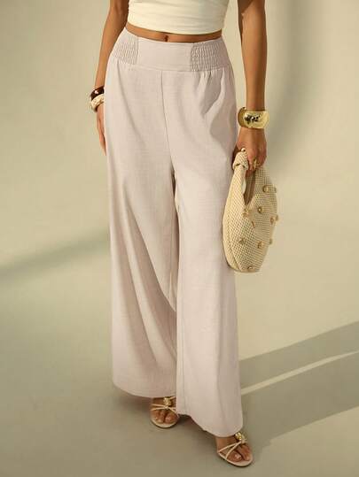 SHEIN Tall Summer Casual Vacation High Waist Wide Leg Pants