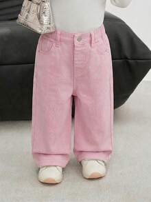 SHEIN Quần jeans ống đứng dáng suông, túi xéo, thường ngày cho bé gái. - Hồng - Xem 1