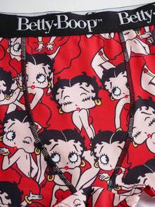 Betty Boop x SHEIN Bộ đồ mặc nhà thoải mái dành cho nữ, gồm áo hai dây và quần short in chữ và hoạt hình. - Màu Đỏ Sâu - Xem 7