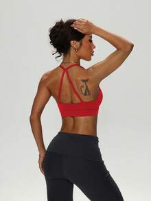 Slayform Women's Solid Color Twist Strap Comfortable Breathable Hollow Out Sports Bra - Red - View 2