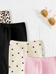 Souflis Souflis 4 Stücke Baby Mädchen einfarbige Leggings/Hosen/Strumpfhosen Set mit elastischem Bund, süßes Leoparden Muster & Herz Design, Frühlings-/Sommer-Outfits, Frühlings-Stimmung, Sommer-Stimmung, Frühlings- & Sommer-Outfits, bequem und stylisch, Mädchen Set für Alltag Outfit, Kinder Blumen Grafik Kleidung, Frühlings- & Sommer-Set, neuer Stil, Entspannung, Frühlings-Stimmung Sommer-Urlaub - Verschiedenfarbig - Übersicht 5