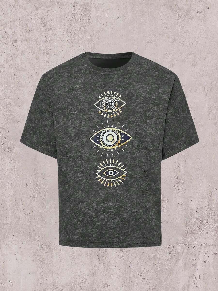 Skyrend WHITE SHARK 男士休闲时尚街头印花修身短袖T恤，夏季 - 深灰色 - 查看 1