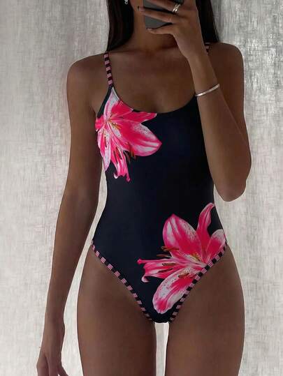 Bonvoyette Bộ đồ bơi liền thân in hoa gợi cảm dành cho nữ, trang phục đi biển mùa hè.