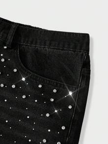 EASEVO Plus Size Men's Black Rhinestone Decor Casual Shorts, Vacation, Father's Day Gifts - Black - View 5