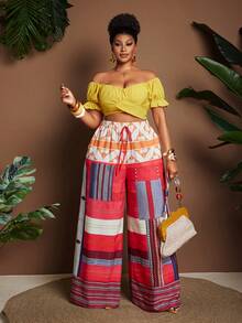 Maweii Women's Red White Blue Boho Beach Vacation Wide Leg Pants Autumn Holiday Placement Print Loose Casual Plus Size Trousers Elegant Niche Street Fashion - Multicolor - View 7