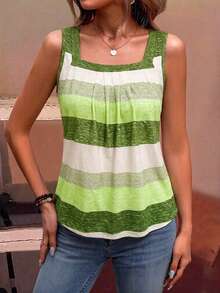 EMERY ROSE Áo tank top kẻ sọc phối màu phong cách thường ngày cho nữ, thích hợp mặc đi nghỉ mát. - màu xanh lá - Xem 6
