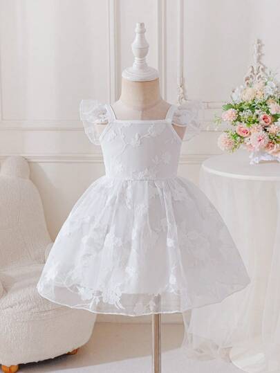 SHEIN Glamorique Kids Baby Girl Flower Bridesmaid Dress, Wedding, Flower Girl ,Elegant,Birthday Party,Lace Dress,Baby Girl Summer Dress ,Birthday Photo Clothing,Birthday Party,