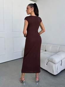 SHEIN Lavishia Women's Elegant Vacation Wrap Dress, Comfortable & Fashionable,Summer Dresses For Women - Brown - View 2