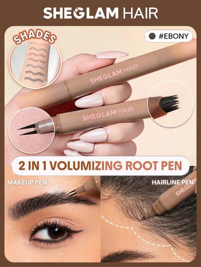SHEGLAM HAIR 2 IN 1 Volume Boost Root Touch Up Pen-Ebony,Hairline Roots Stick,Fill In Hairline,Use As Eyeliner,Fill In Eyebrows,Draw On Bottom Lashes,Multi-Use,Waterproof,Sweat-Proof & Oil-Proof,24H Rich Color,Long-Wear Lasting Quick Cover Hair Root