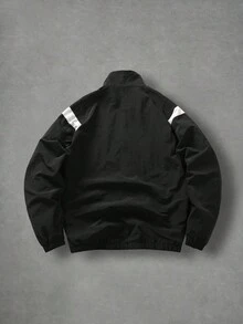 Manfinity EMRG Men's Casual Everyday Contrast Color Zip-Up Stand Collar Jacket - Black - View 2