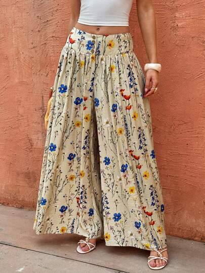 Flora Isola Flora Isola Chân váy maxi cạp cao in hoa phong cách bohemian mùa hè dành cho nữ, chân váy xòe dáng đồng quê cổ điển.