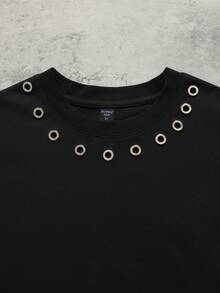 ROMWE MEN Essentials Débardeur décontracté à col rond avec décoration en métal, style de rue pour hommes - Noir - Voir 2
