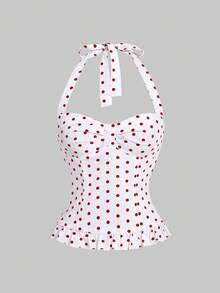 ROMWE Avant 女士浪漫度假风波点格子露背吊带背心套装 - 彩色 - 查看 5