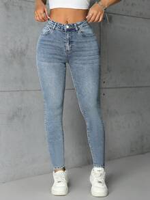 Flexra Quần jean nữ cỡ lớn dáng ôm thường ngày - Rửa trung bình - Xem 1