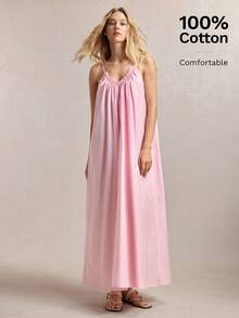BizChic Rochie de vară roz, nouă, cu decolteu în U, cu volane, reglabilă, cu bretele spaghete, cu nod în spate, plisată, versatilă pentru birou, formală, casual, romantică, Y2K, retro anii '90, petrecere, nuntă, domnișoară de onoare, gazdă, ținută zilnică - Roz - Vizualizare 6
