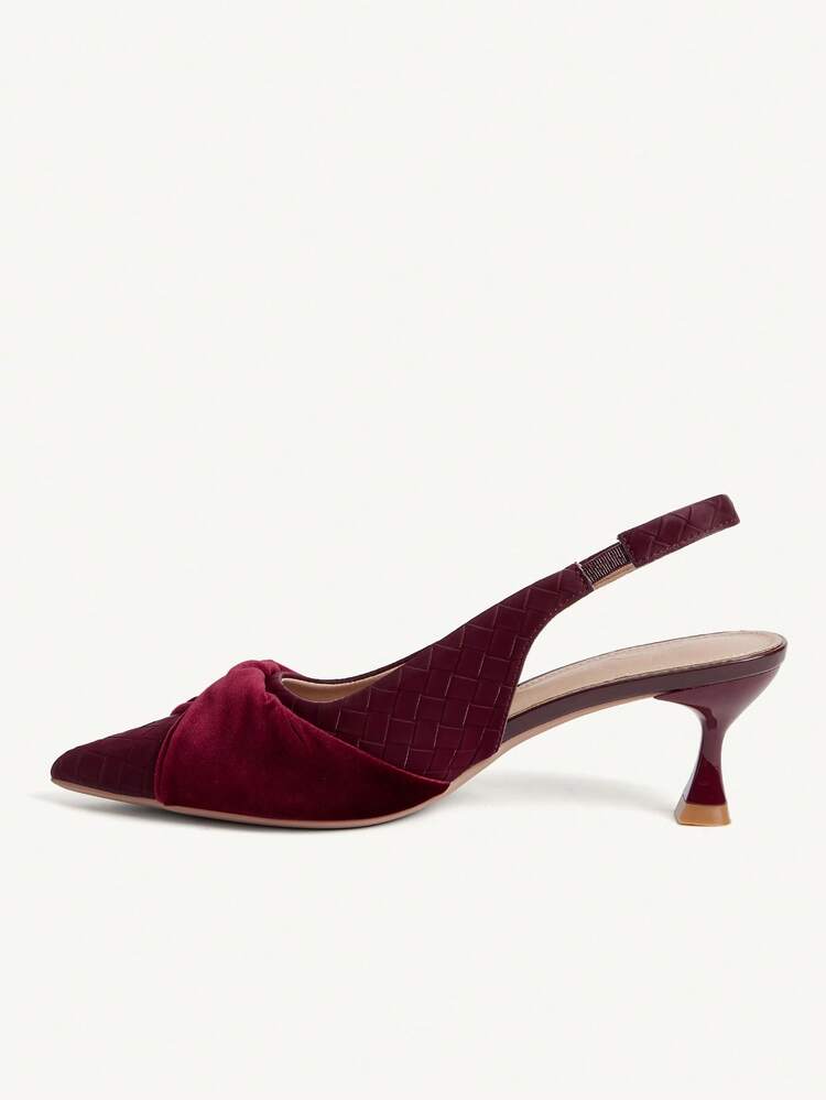 CUCCOO CHICEST Women Shoes Retro Velvet Splicing Design Sense Shoes Burgundy Pointed Kitten Heel Slingback Women's Shoes