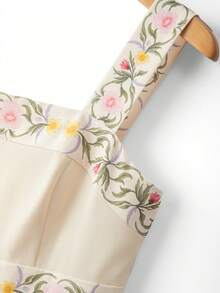 SHEIN Franclia Women's Floral Print Pleated Casual Party & Travel Mini Dress - Beige - View 4