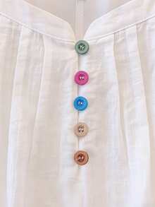 Franclia Women's White Summer Tops Elegant Solid Color Pleated Collar Colorful Button Decor Sleeveless Tank Top White Summer Tops - White - View 8
