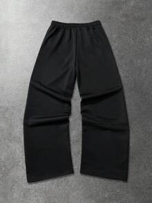 ROMWE MEN Goth Quần thể thao nam dáng rộng, ống rộng, họa tiết chữ thập và chữ cái, kiểu dáng đường phố, có dây rút ở eo. - màu đen - Xem 2