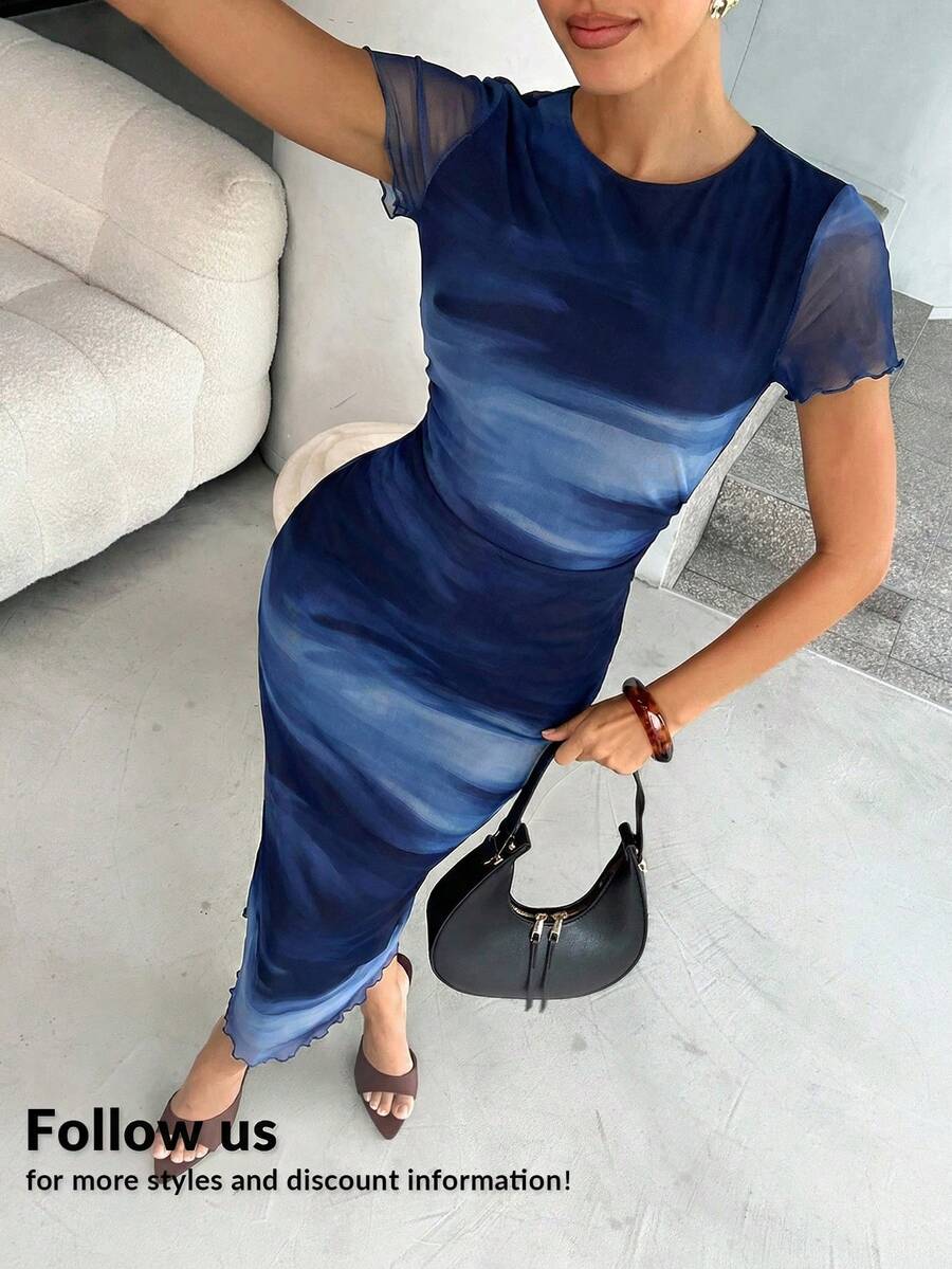 Lavishia Women's Fashionable Printed Short Sleeve Dress, Spring/Summer,Summer Dresses For Women - Blue - View 1
