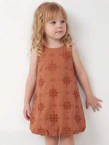 Maija Kids 1 chiếc đầm bé gái kiểu dáng thường ngày thanh lịch, rộng rãi, dễ thương, không tay, cổ tròn, thêu họa tiết, thích hợp mặc hàng ngày, đi học, dã ngoại, họp mặt, lễ hội, mùa xuân và hè. - Màu Cam san hô - Xem 1