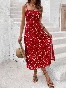 SHEIN Frenchy Đầm phong cách tối giản, thoải mái, kiểu bohemian, thanh lịch, lãng mạn, retro, họa tiết hoa chấm bi, thích hợp cho các lễ hội âm nhạc, bãi biển, kỳ nghỉ, trang phục mùa hè dành cho nữ. - Nhiều màu - Xem 3