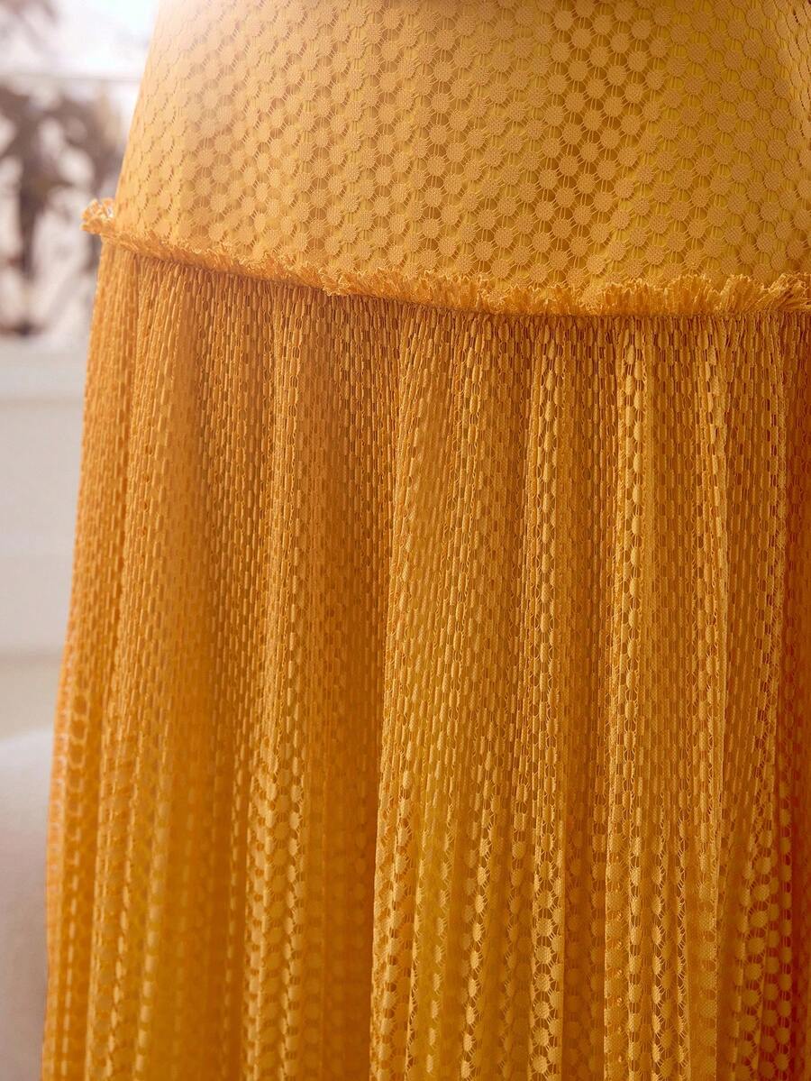 MOTF PREMIUM WOMEN'S LACE GATHERED SKIRT, CASUAL & DATE WEAR, SPRING/SUMMER - Yellow - View 2