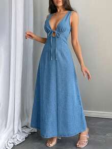 Firerie Đầm denim nữ cổ chữ V sâu, không tay, buộc dây, gợi cảm, thích hợp cho mùa hè, lễ hội, đi làm, nghỉ mát, tốt nghiệp, phong cách Y2K, dễ thương, thời trang đường phố, dự tiệc, đám cưới, thanh lịch, công sở, đi biển, lễ Phục sinh. Đầm denim cổ chữ V sâu, đầm maxi denim buộc dây phía trước, đầm denim kiểu dáng thanh lịch, đầm dự tiệc mùa xuân, đầm đi nghỉ mát cho nữ, đầm hè màu xanh, đầm đi nghỉ mát gợi cảm cho nữ. - Màu xanh lam - Xem 6