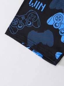 2-Piece Boys Kids Pajamas Set,Black Summer Cute Family Matching Glow-In-The-Dark Gaming Controller Print Short Sleeve Tee,Shorts Snug Fit Homewear - Blue - View 5