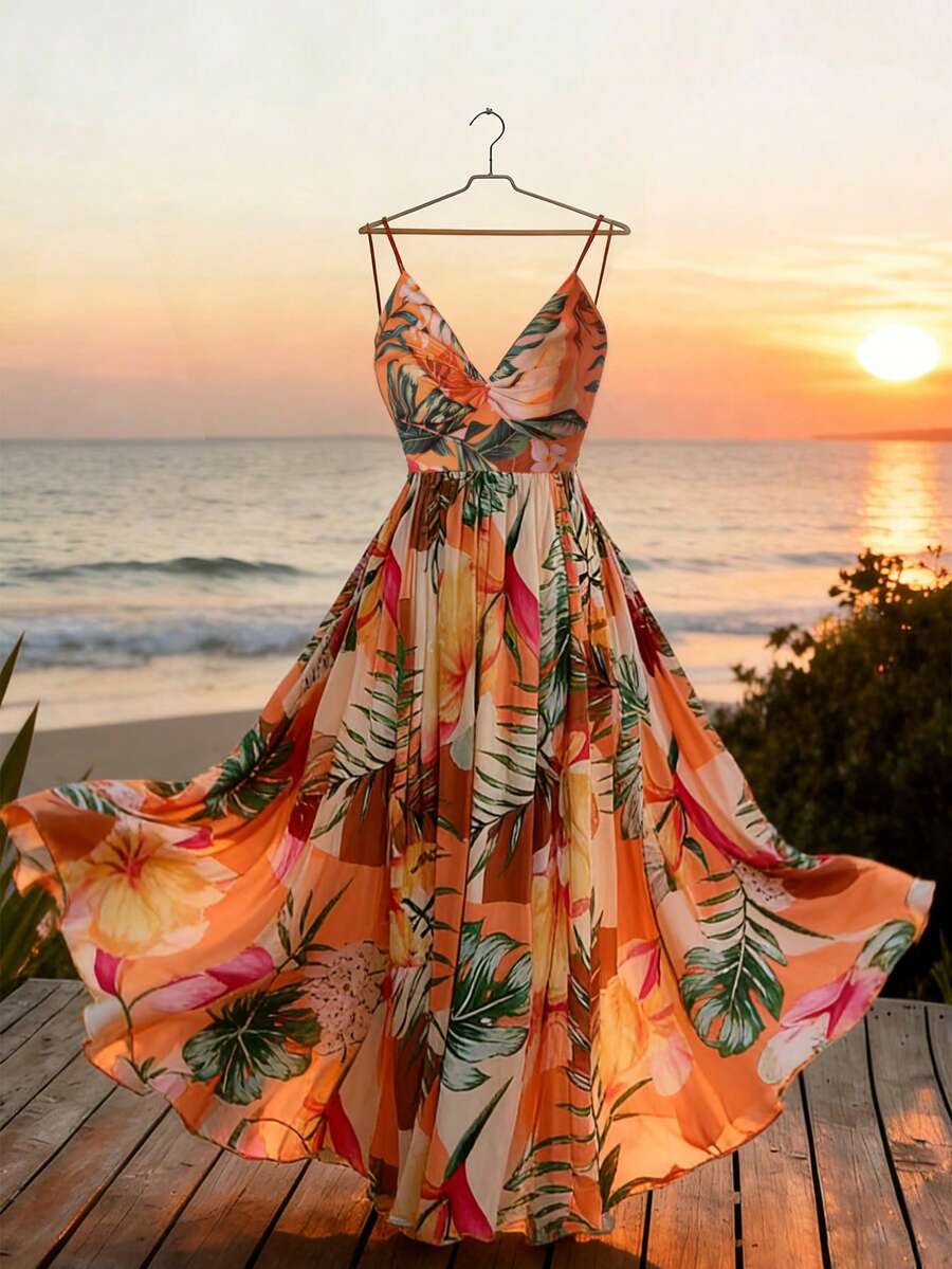 GlowEve Đầm nữ dáng lửng, họa tiết in toàn thân, dây mảnh, thích hợp cho kỳ nghỉ. - Nhiều màu - Xem 1