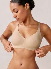 Áo lót nâng ngực không dây có sọc thoải mái, ngăn ngừa chảy xệ và nâng mỡ nách - Màu be - Xem 7