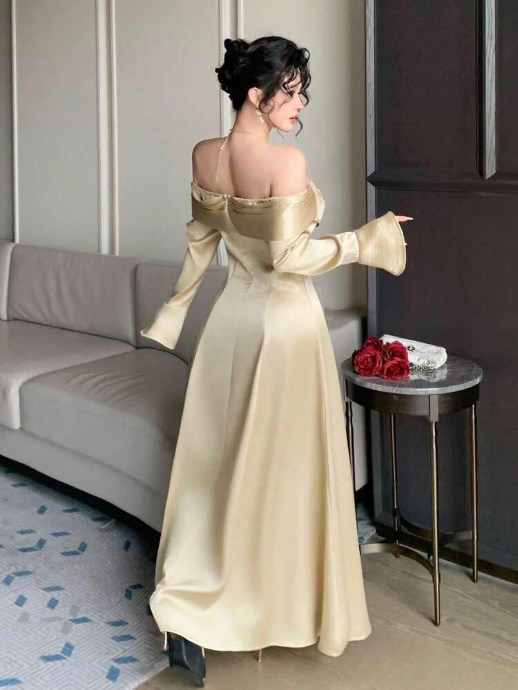 Women's Satin Elegant Long Dress Off The Shoulder