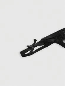 ROMWE Goth 1 chiếc quần lót ren thêu gợi cảm, kiểu dây mảnh, cạp thấp dành cho nữ. - màu đen - Xem 4